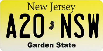 NJ license plate A20NSW