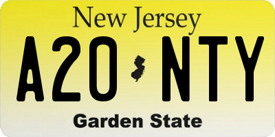 NJ license plate A20NTY