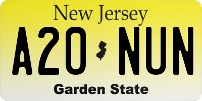 NJ license plate A20NUN