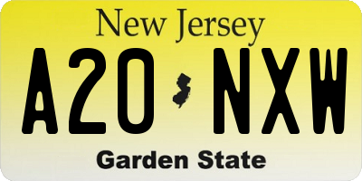 NJ license plate A20NXW