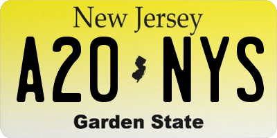 NJ license plate A20NYS