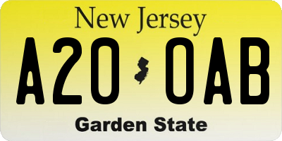NJ license plate A20OAB