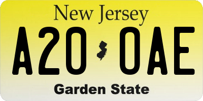 NJ license plate A20OAE