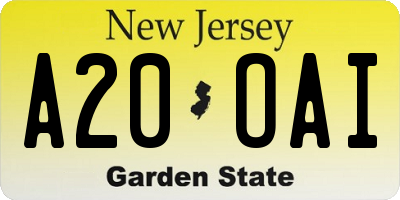 NJ license plate A20OAI