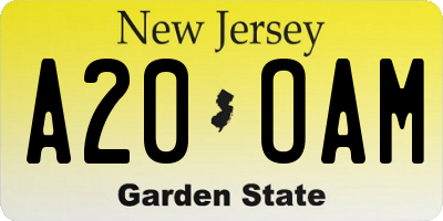 NJ license plate A20OAM