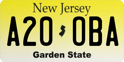 NJ license plate A20OBA