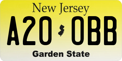 NJ license plate A20OBB