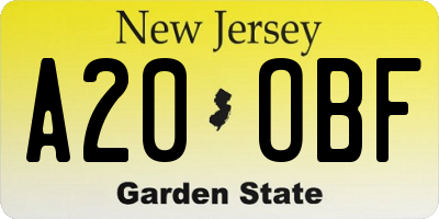 NJ license plate A20OBF