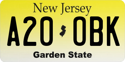 NJ license plate A20OBK
