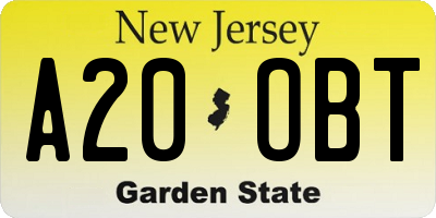 NJ license plate A20OBT