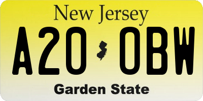 NJ license plate A20OBW