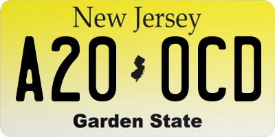 NJ license plate A20OCD