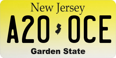 NJ license plate A20OCE