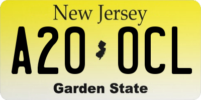 NJ license plate A20OCL