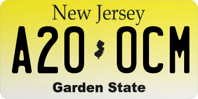 NJ license plate A20OCM