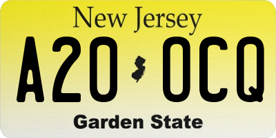 NJ license plate A20OCQ