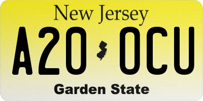 NJ license plate A20OCU