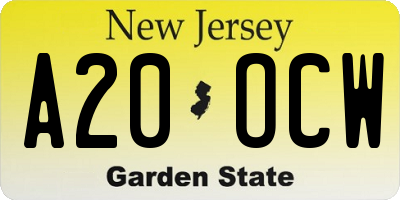 NJ license plate A20OCW