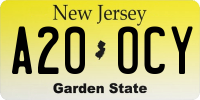 NJ license plate A20OCY