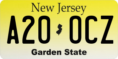 NJ license plate A20OCZ