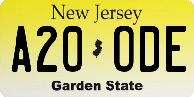 NJ license plate A20ODE