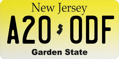 NJ license plate A20ODF