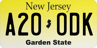 NJ license plate A20ODK