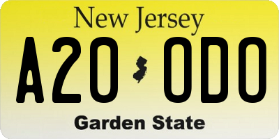 NJ license plate A20ODO