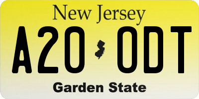 NJ license plate A20ODT