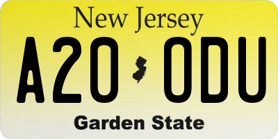 NJ license plate A20ODU