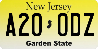 NJ license plate A20ODZ