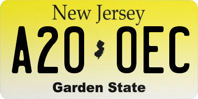 NJ license plate A20OEC