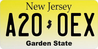 NJ license plate A20OEX