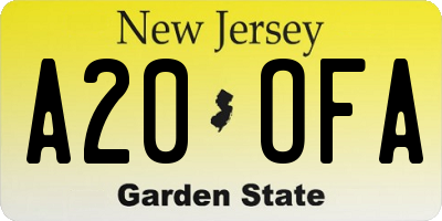 NJ license plate A20OFA