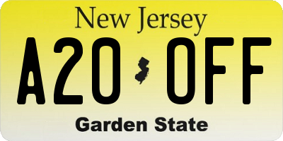 NJ license plate A20OFF