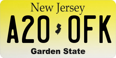 NJ license plate A20OFK