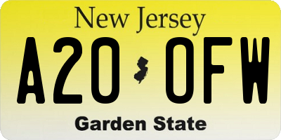 NJ license plate A20OFW