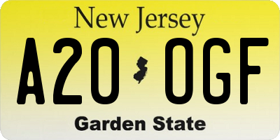 NJ license plate A20OGF