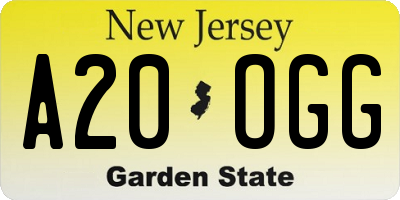 NJ license plate A20OGG