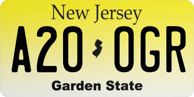 NJ license plate A20OGR