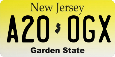 NJ license plate A20OGX