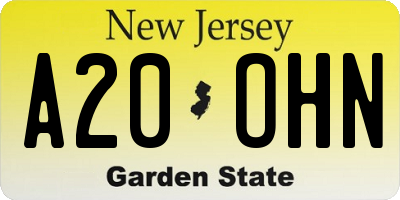 NJ license plate A20OHN