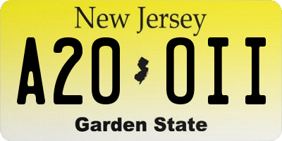NJ license plate A20OII