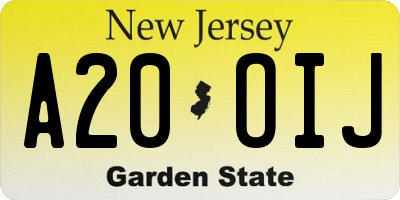 NJ license plate A20OIJ