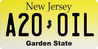 NJ license plate A20OIL