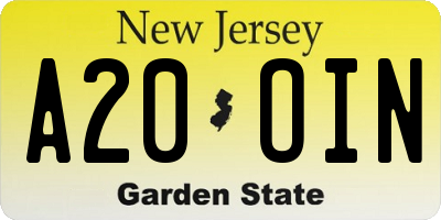 NJ license plate A20OIN
