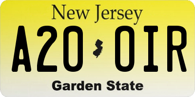 NJ license plate A20OIR