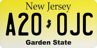 NJ license plate A20OJC