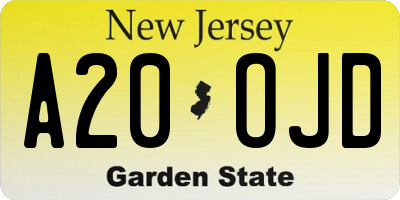 NJ license plate A20OJD