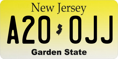 NJ license plate A20OJJ